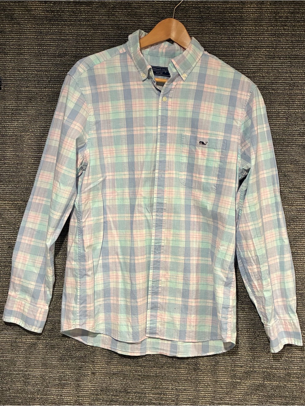 Vineyard Vines Men’s Pastel Plaid Button-Down Shirt - Light Blue/Green Sz M